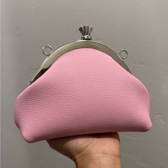 Pink Togo Calfskin Handmade Unique Kisslock Clutch, Wristlet, Crossbody - Picture 14 of 16